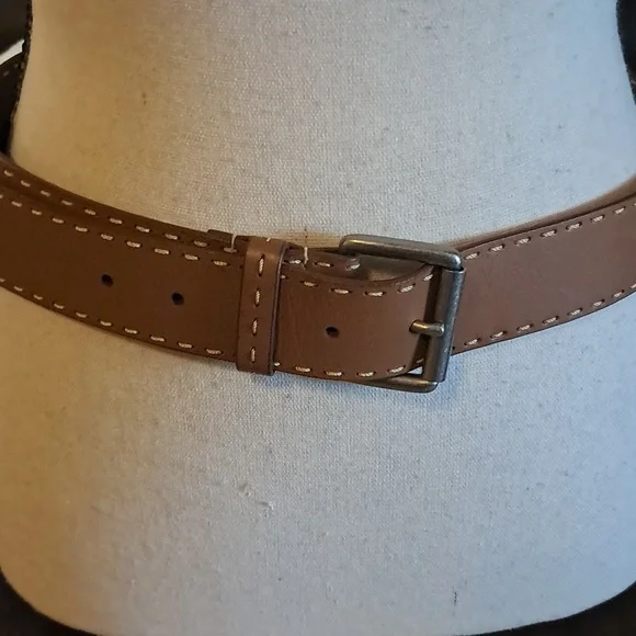 Ann Klein Women Brown Leather Belt with Stitching Size M Boho Western Cowgirl - Picture 2 of 8